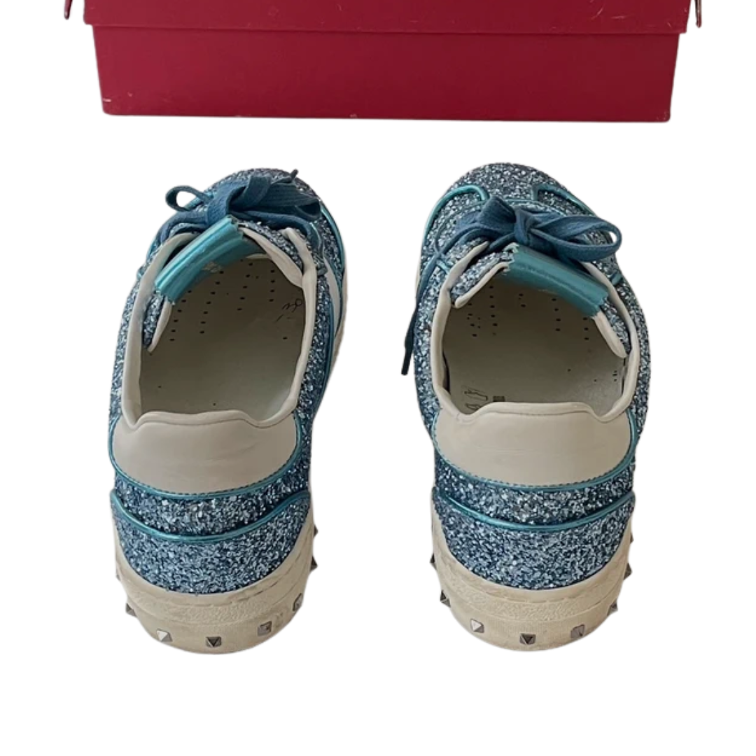 Valentino Garavani Flycrew Sneakers (Blue Glitter) (Womens)