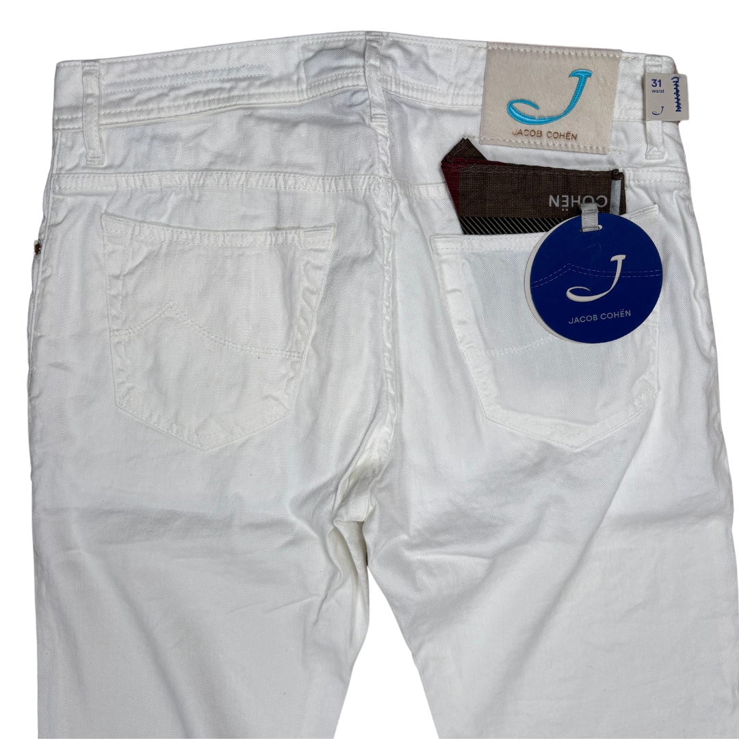 Jacob Cohën 688 Slim Fit Linen Trousers (White) (New)