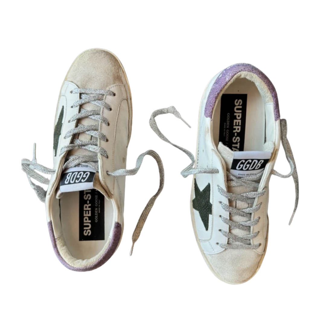 Golden Goose Superstar Sneakers (Purple Heel) (Women's)