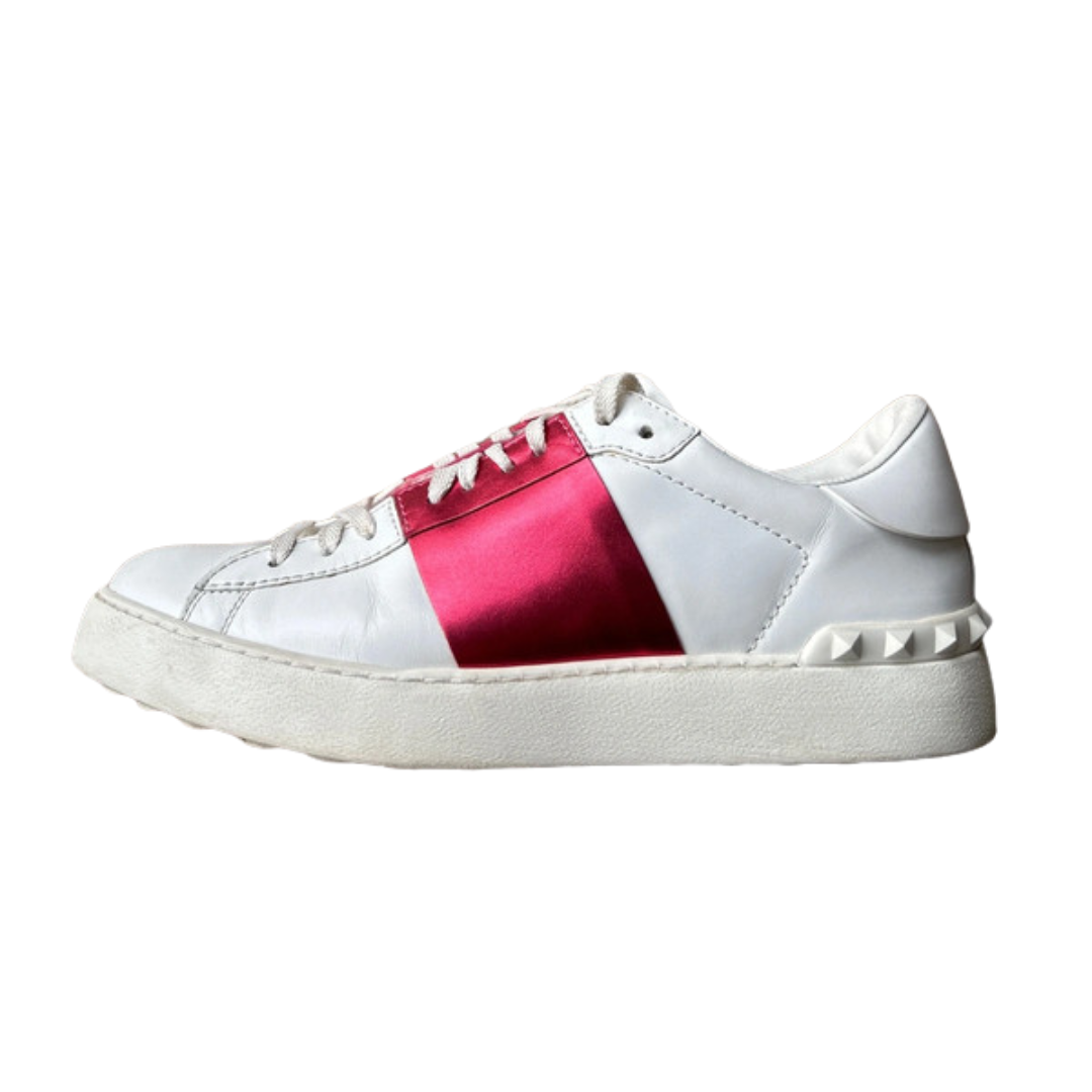 Valentino Rockstud Open Sneakers (White Pink)