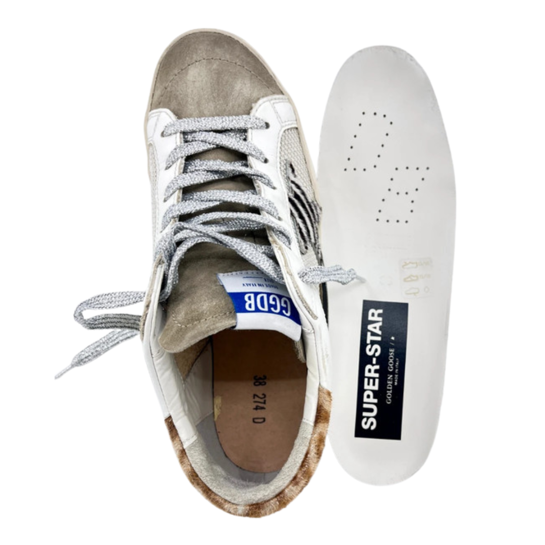 Golden Goose Superstar Sneakers (White Leopard) (New) (Womens)