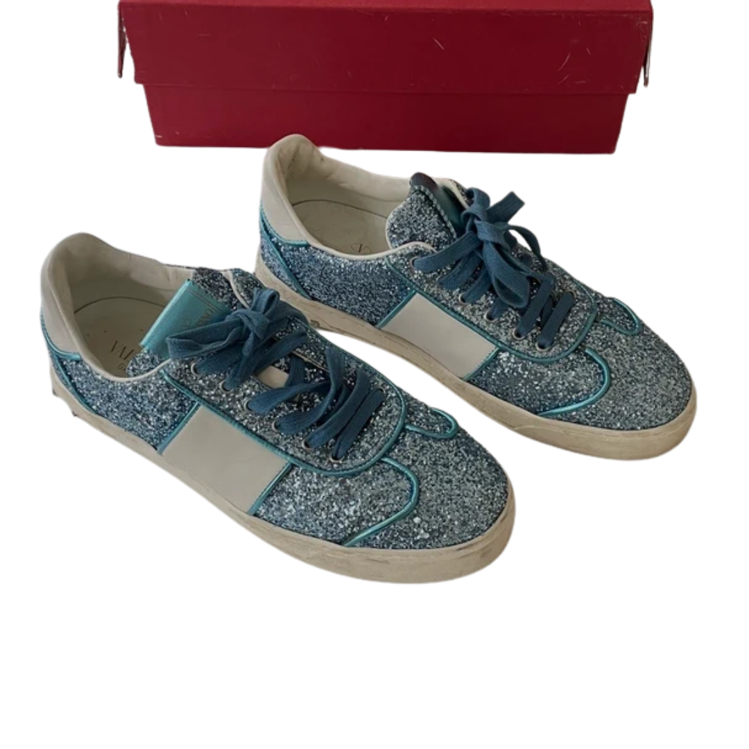 Valentino Garavani Flycrew Sneakers (Blue Glitter) (Womens)
