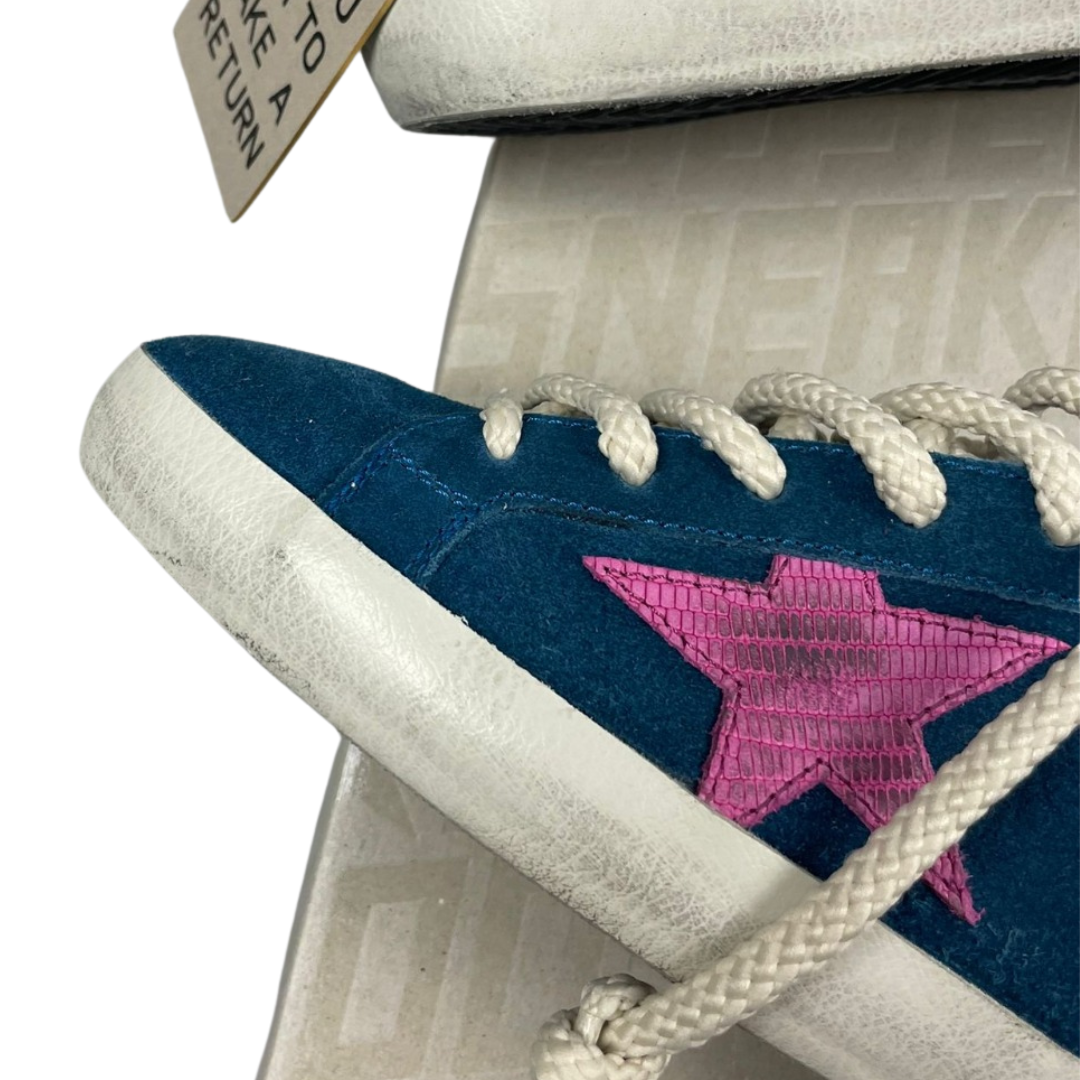 Golden Goose Superstar Sneakers (Navy Pink) (New) (Womens)