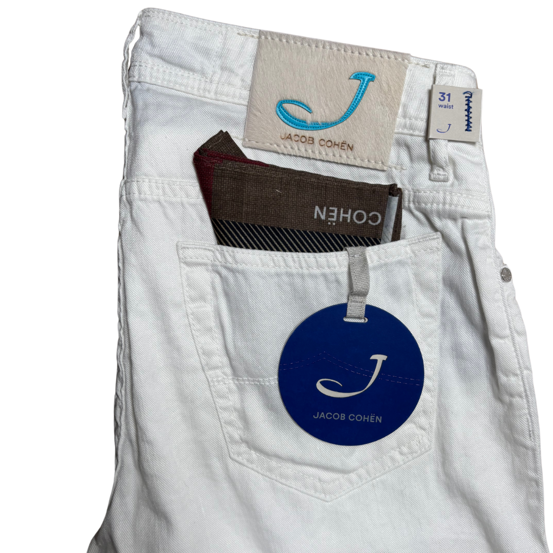 Jacob Cohën 688 Slim Fit Linen Trousers (White) (New)