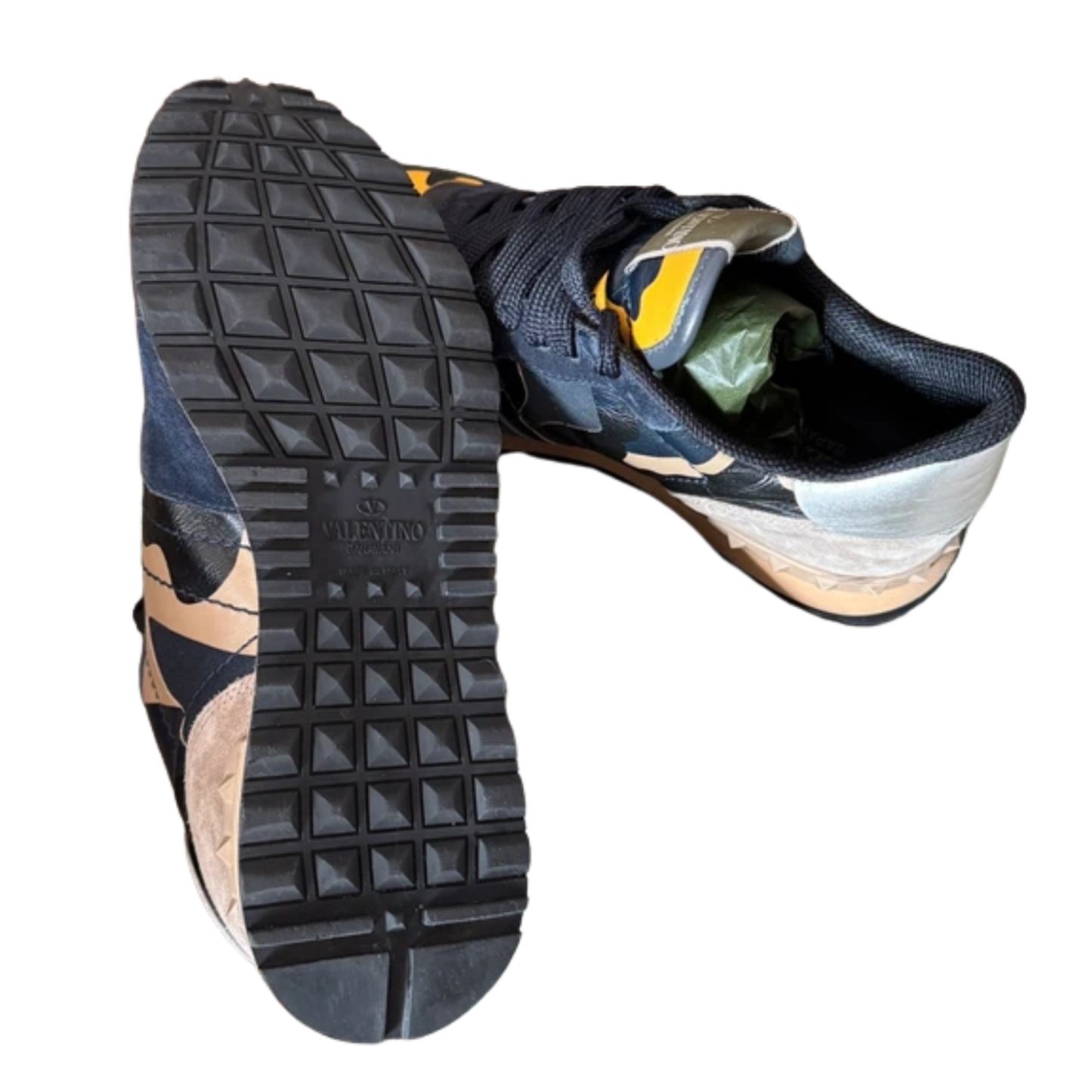 Valentino Camoflage Rockrunner Sneakers (Black &amp; Yellow )