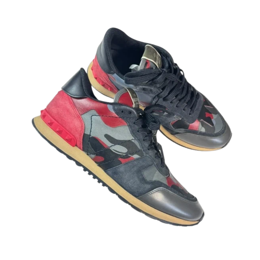 Valentino Garavani Rockrunner Camoflage Sneakers (Red Black)