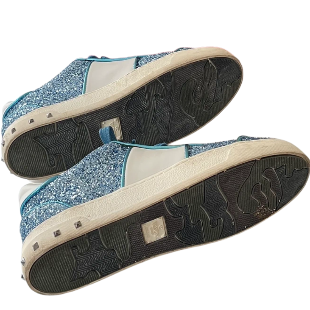 Valentino Garavani Flycrew Sneakers (Blue Glitter) (Womens)