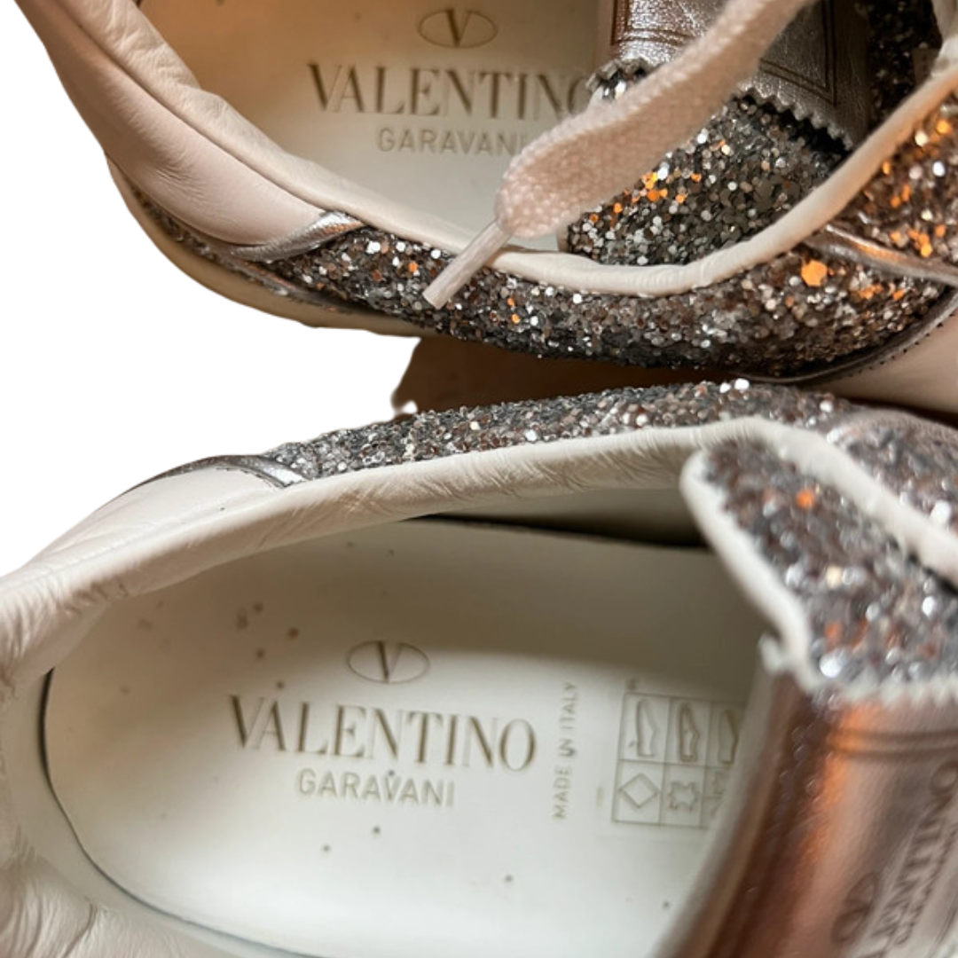 Valentino Garavani Flycrew Sneakers (Silver Glitter) (Womens)