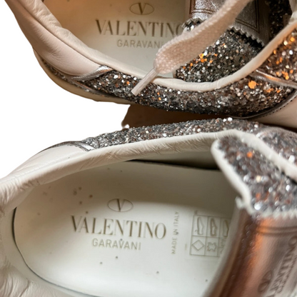 Valentino Garavani Flycrew Sneakers (Silver Glitter) (Womens)
