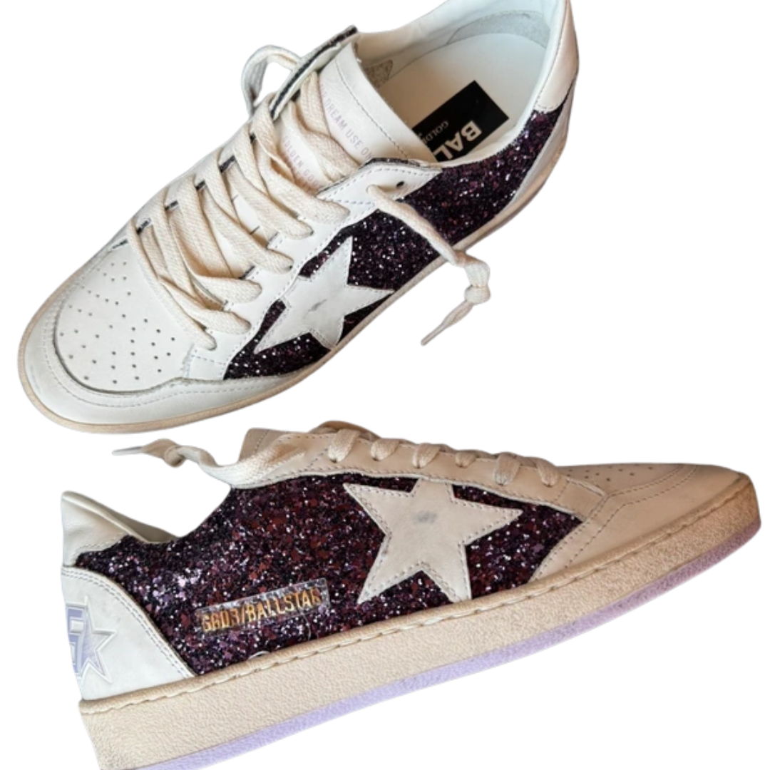 Golden Goose Ballstar Sneakers (Purple Glitter) (New) (Womens)