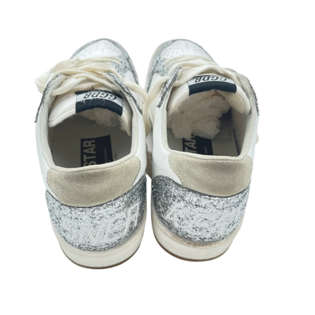 Golden Goose Ballstar Sneakers (White Silver) Womens)