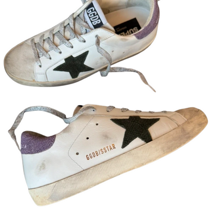 Golden Goose Superstar Sneakers (Purple Heel) (Women's)