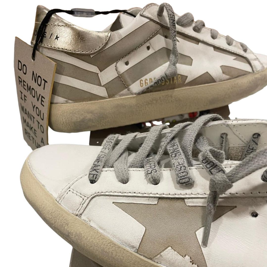 Golden Goose Superstar Sneakers (Grey White) (New) (Womens)