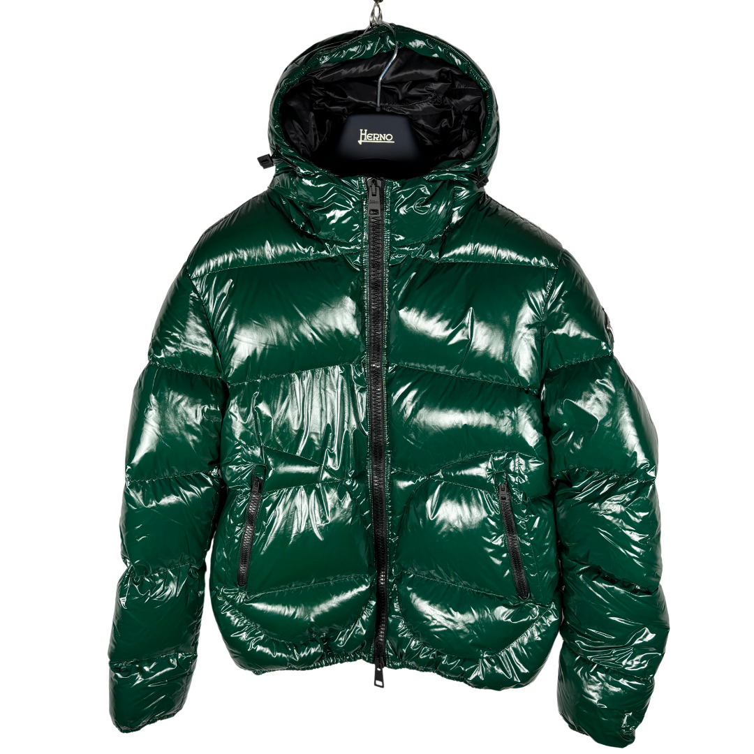 Herno Glossy Logo Puffer Jacket (Dark Green) (New)