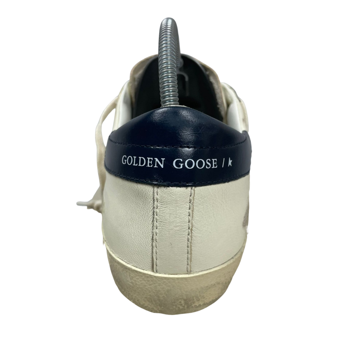 Golden Goose Superstar Distressed Sneakers (Navy Heel) (New)