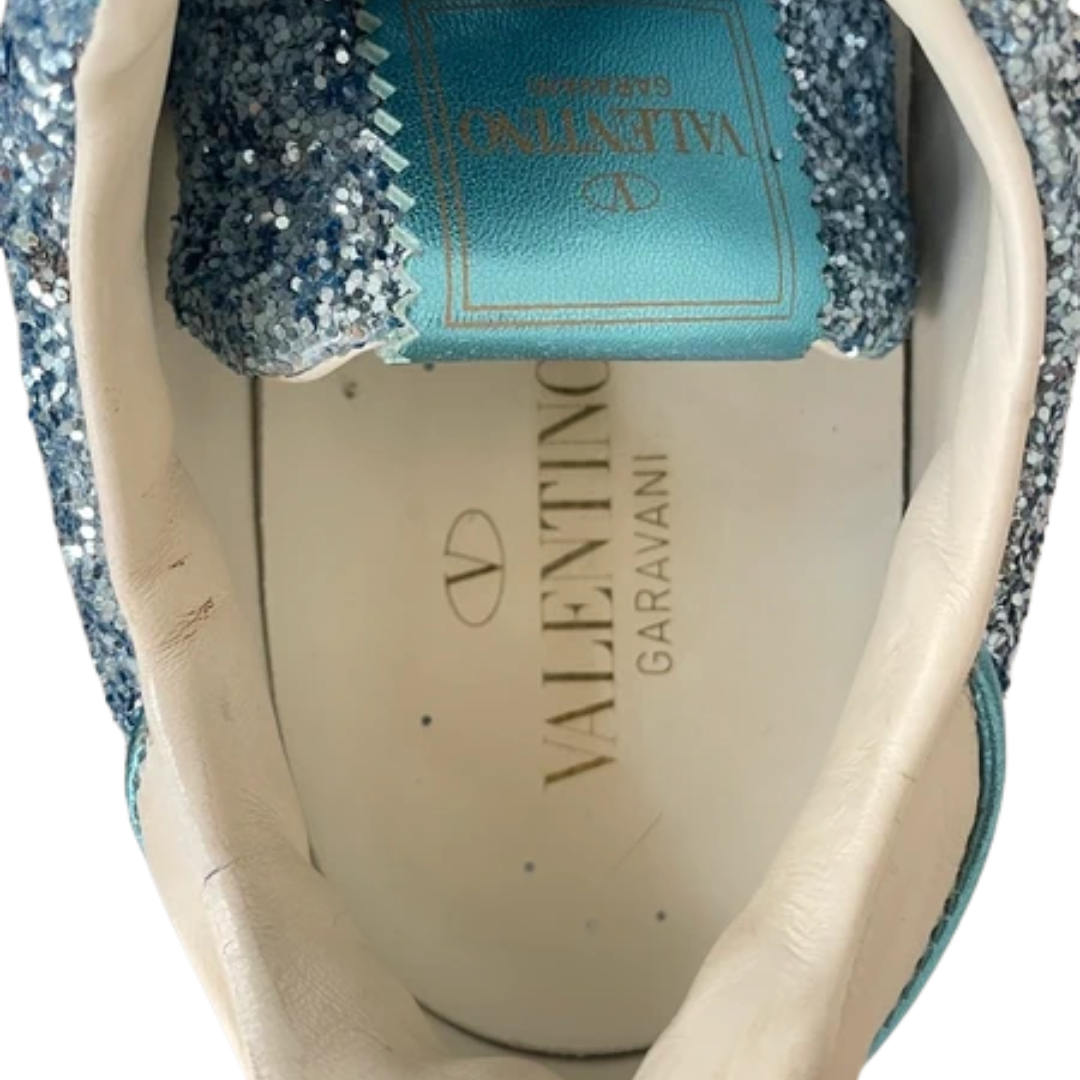 Valentino Garavani Flycrew Sneakers (Blue Glitter) (Womens)