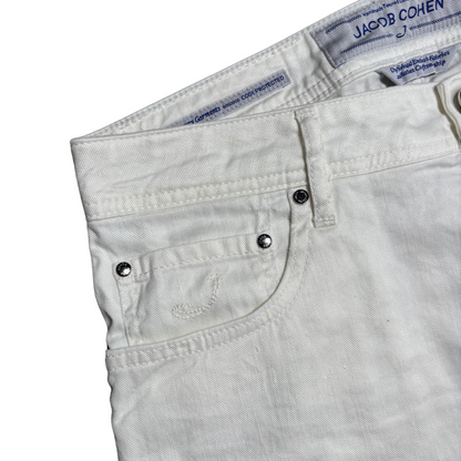 Jacob Cohën 688 Slim Fit Linen Trousers (White) (New)