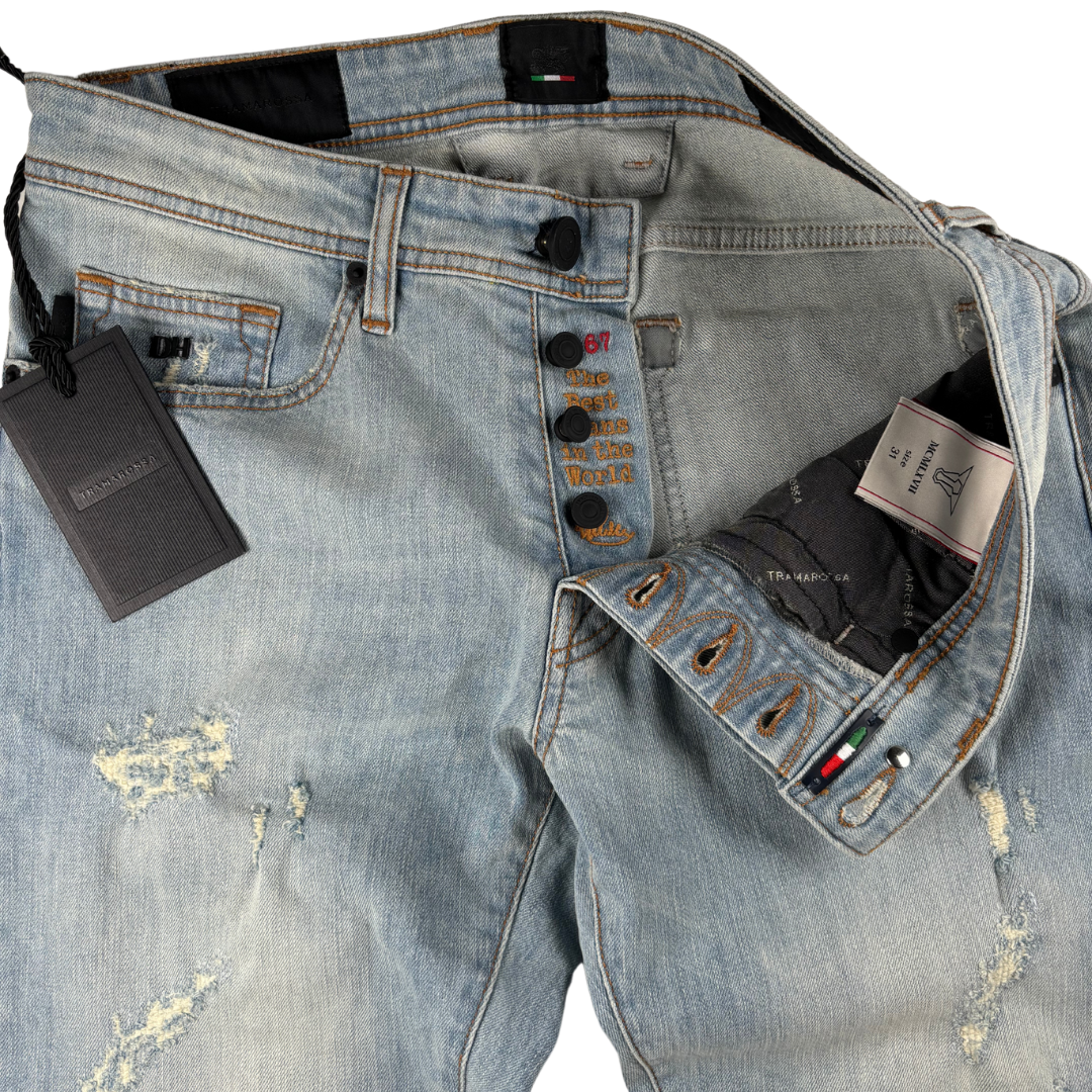 Tramarossa Distressed Slim-fit Jeans (Blue) (New)