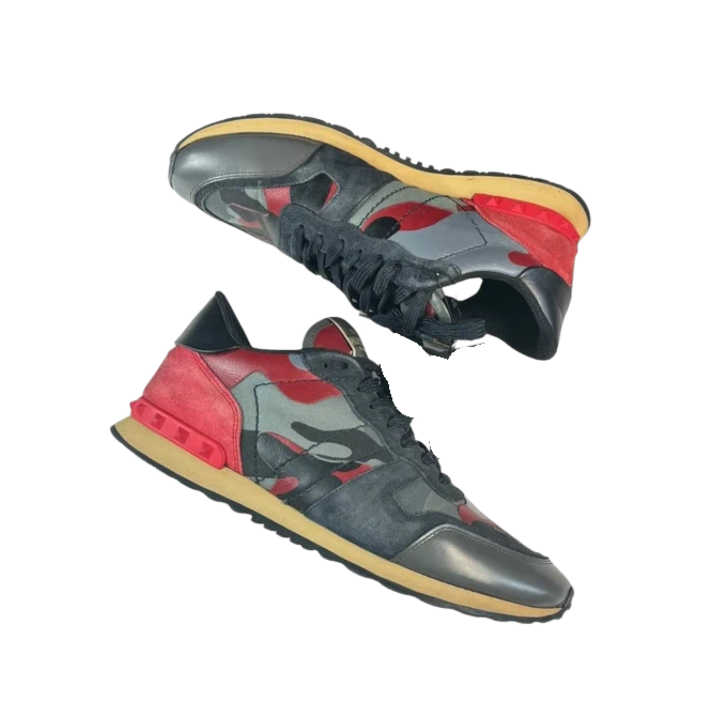 Valentino Garavani Rockrunner Camoflage Sneakers (Red Black)