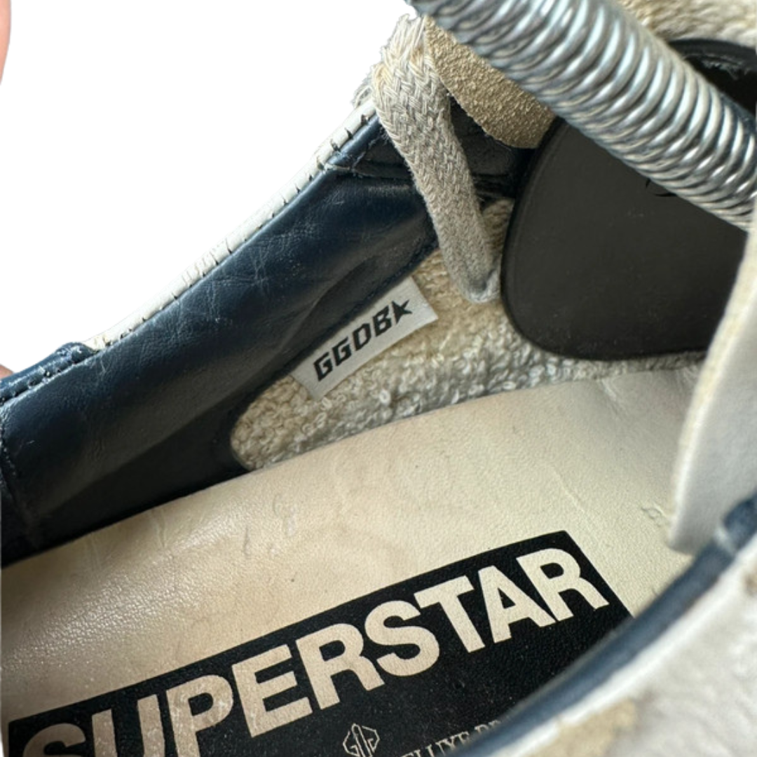 Golden Goose Superstar Sneakers (Navy Heel) (Womens)