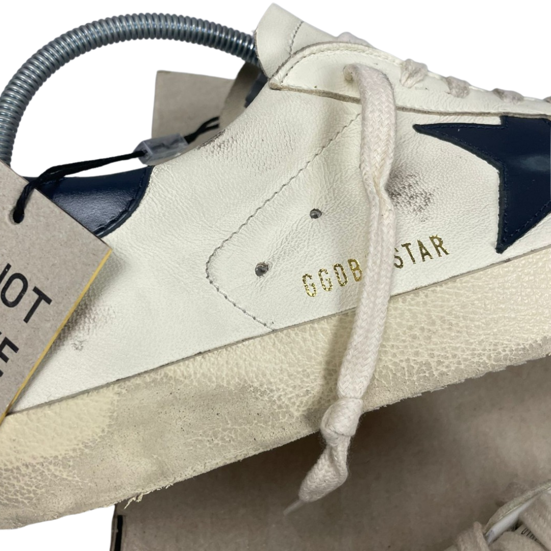 Golden Goose Superstar Distressed Sneakers (Navy Heel) (New)