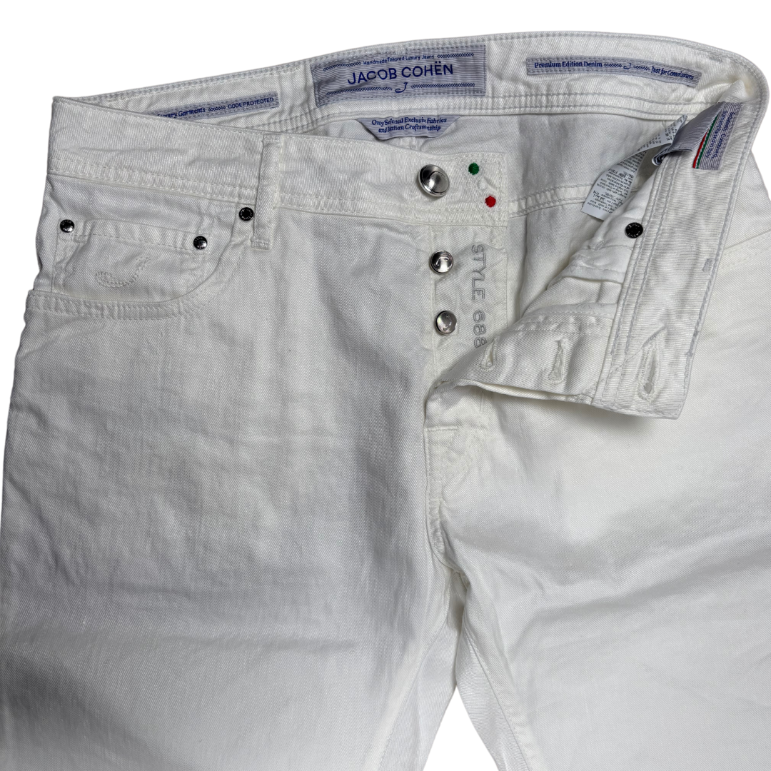 Jacob Cohën 688 Slim Fit Linen Trousers (White) (New)
