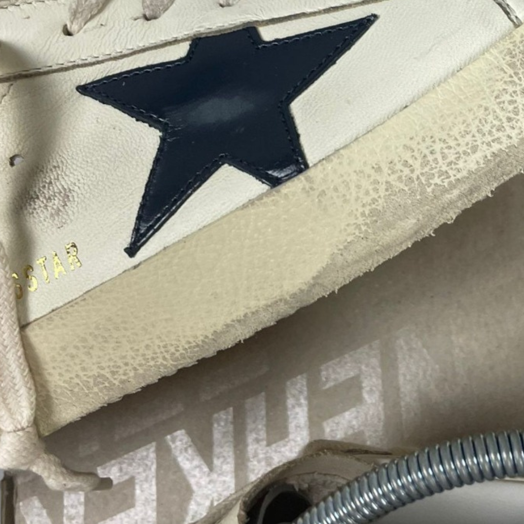 Golden Goose Superstar Distressed Sneakers (Navy Heel) (New)